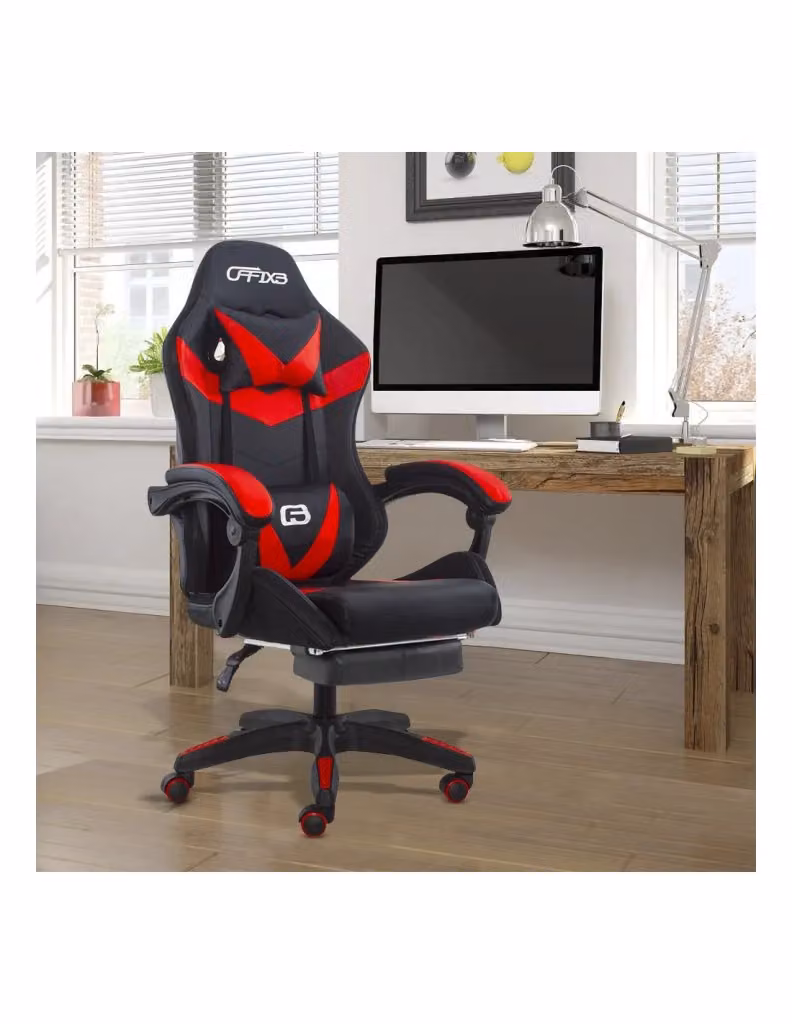 Sedia da Gaming Ergonomica GIORDANOSHOP Rossa in Similpelle con Poggiapiedi e Poggiatesta L: 66 cm, P: 60 cm, H: 134 cm – 2