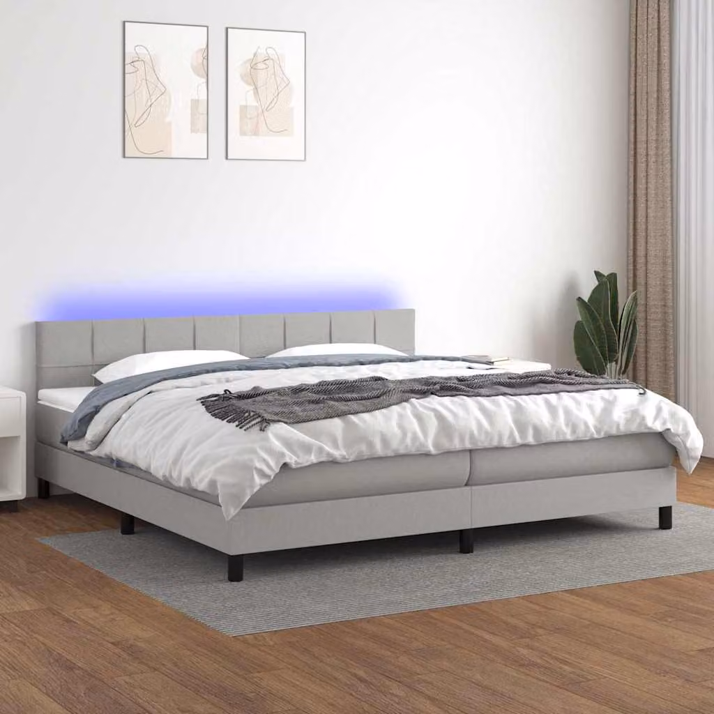 Letto a molle con materasso e illuminazione LED vidaXL in tessuto grigio e bianco L/P: 200 x 200 cm – 1
