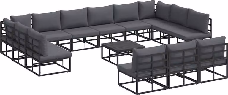 Set Divano da Giardino con cuscino 14 pcs Nero Alluminio