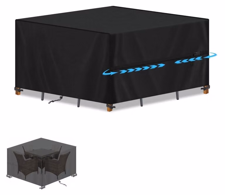Copertura protettiva per mobili da giardino, dimensioni 140x140x90 cm, tessuto Oxford 420D, impermeabile, resistente al vento, colore nero
