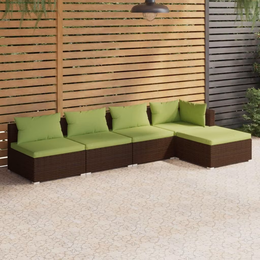 Maison Exclusive - Set da giardino da 5 pezzi con cuscini in polyrattan marrone