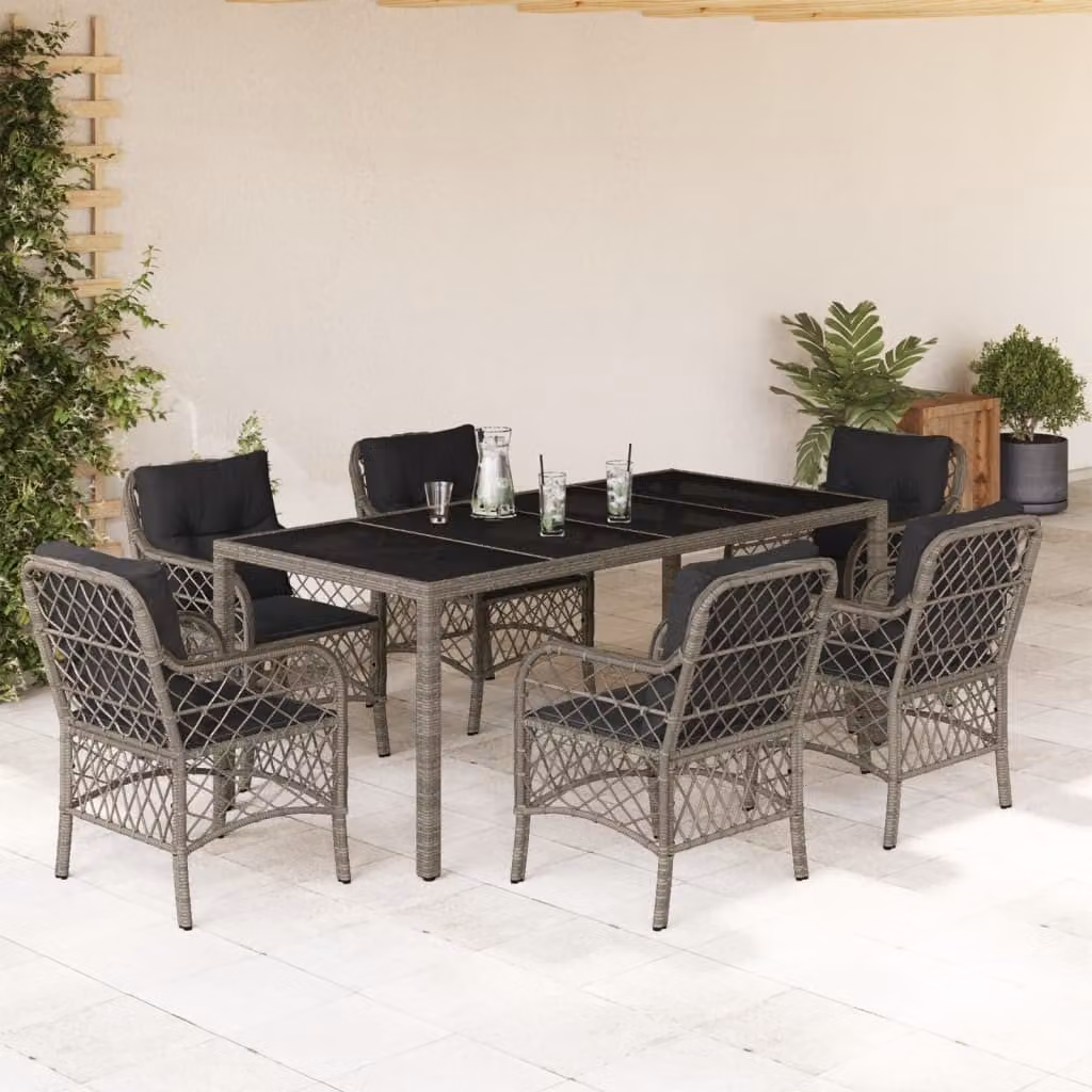 Maison Exclusive - Set da Pranzo da Giardino 7 pz con Cuscini in Polyrattan Grigio