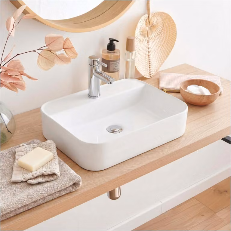 Lavabo da appoggio rettangolare in Vetroceramica bianca KALI 48x37cm