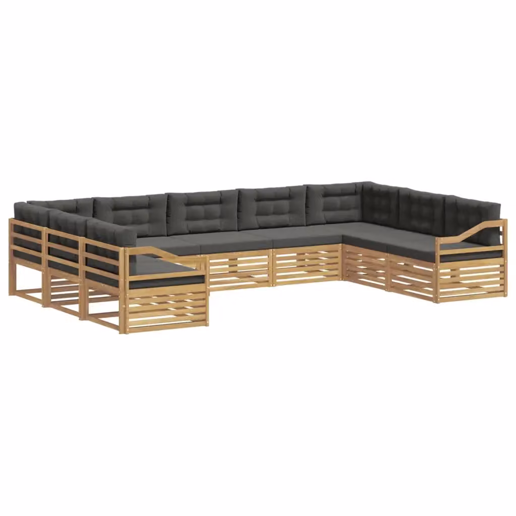 Set di divani da esterno a L vidaXL in legno di acacia con cuscini, Bianco e Antracite, 9 pezzi – 2