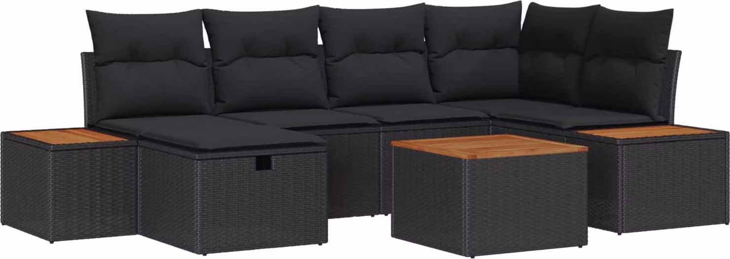 Set Divano da Giardino con cuscino 7 pcs Nero polyrattan