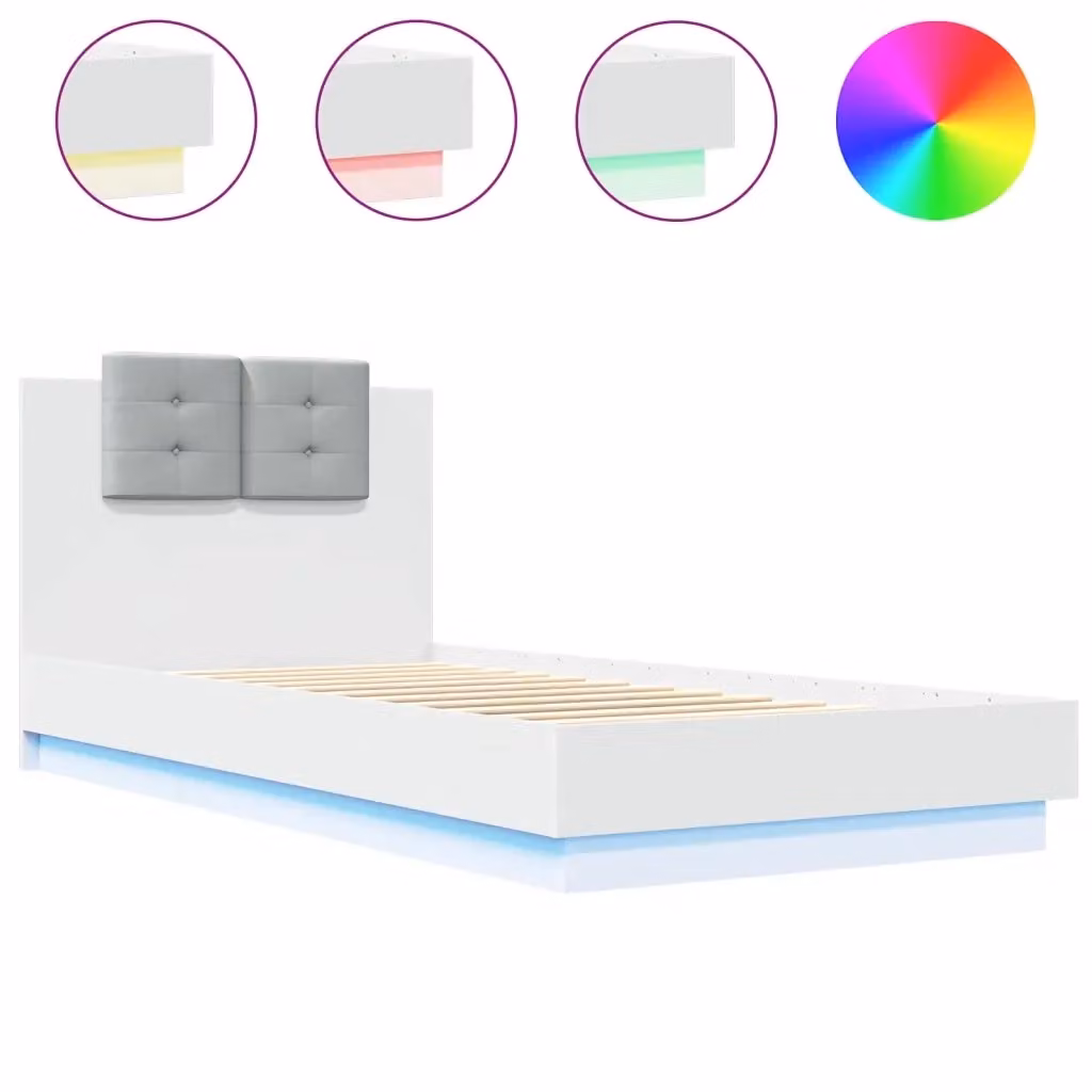 Letto con testiera, illuminazione LED e porta di ricarica USB vidaXL, Bianco, L/P/H: 90 x 200 cm – 2