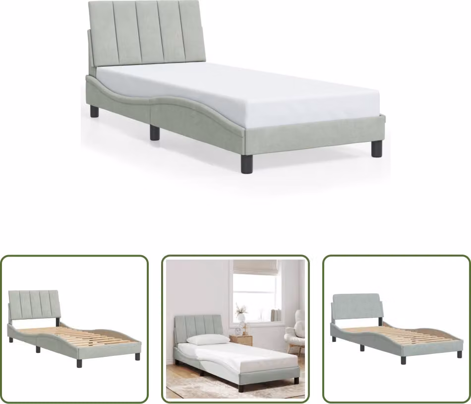 The Living Store Struttura letto con testiera in velluto grigio chiaro 90x190 cm