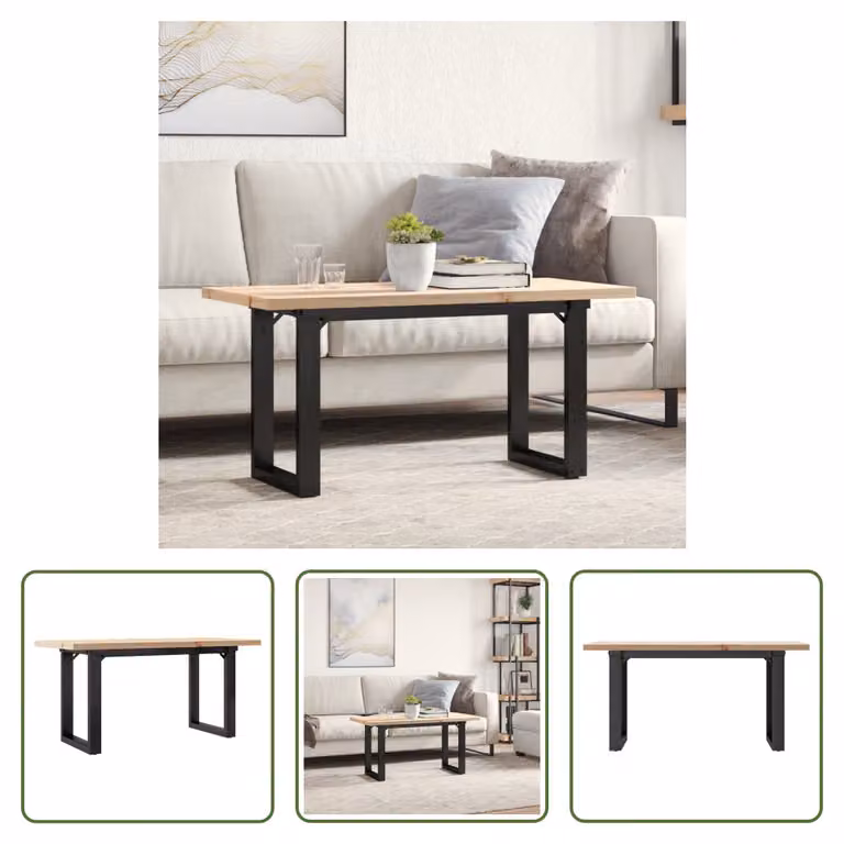 The Living Store tavolino O-frame 90x40x45,5 cm in legno massiccio di pino e ghisa