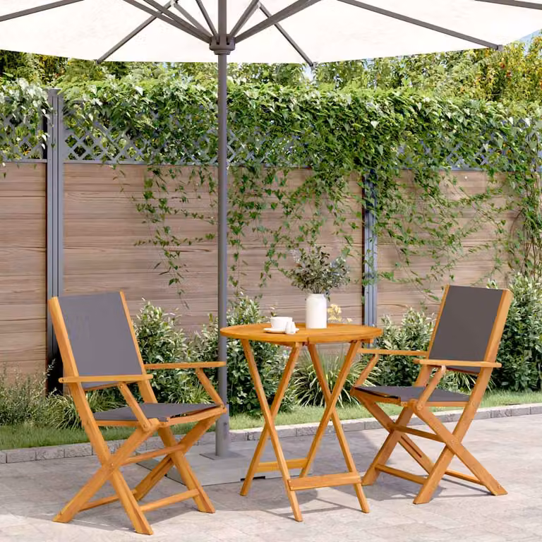 Set da Bistrot vidaXL 3pz in Legno di Acacia Olio Antracite