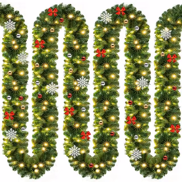 Ghirlanda natalizia Casaria con 160 LED warm white e decorazioni, colore verde, lunghezza 10 m