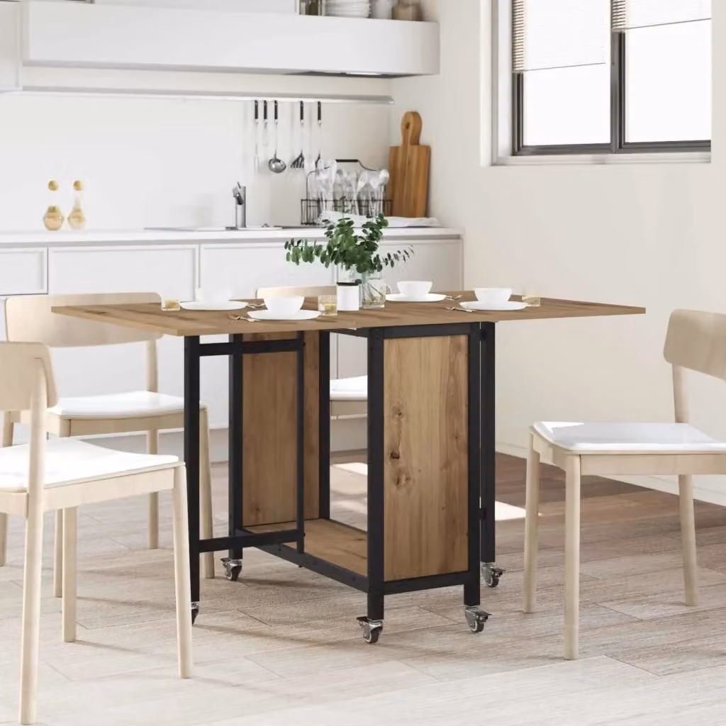 Tavolo da pranzo e da cucina pieghevole moderno in legno marrone con ruote L: 130 cm, P: 80 cm, H: 76,5 cm – 2