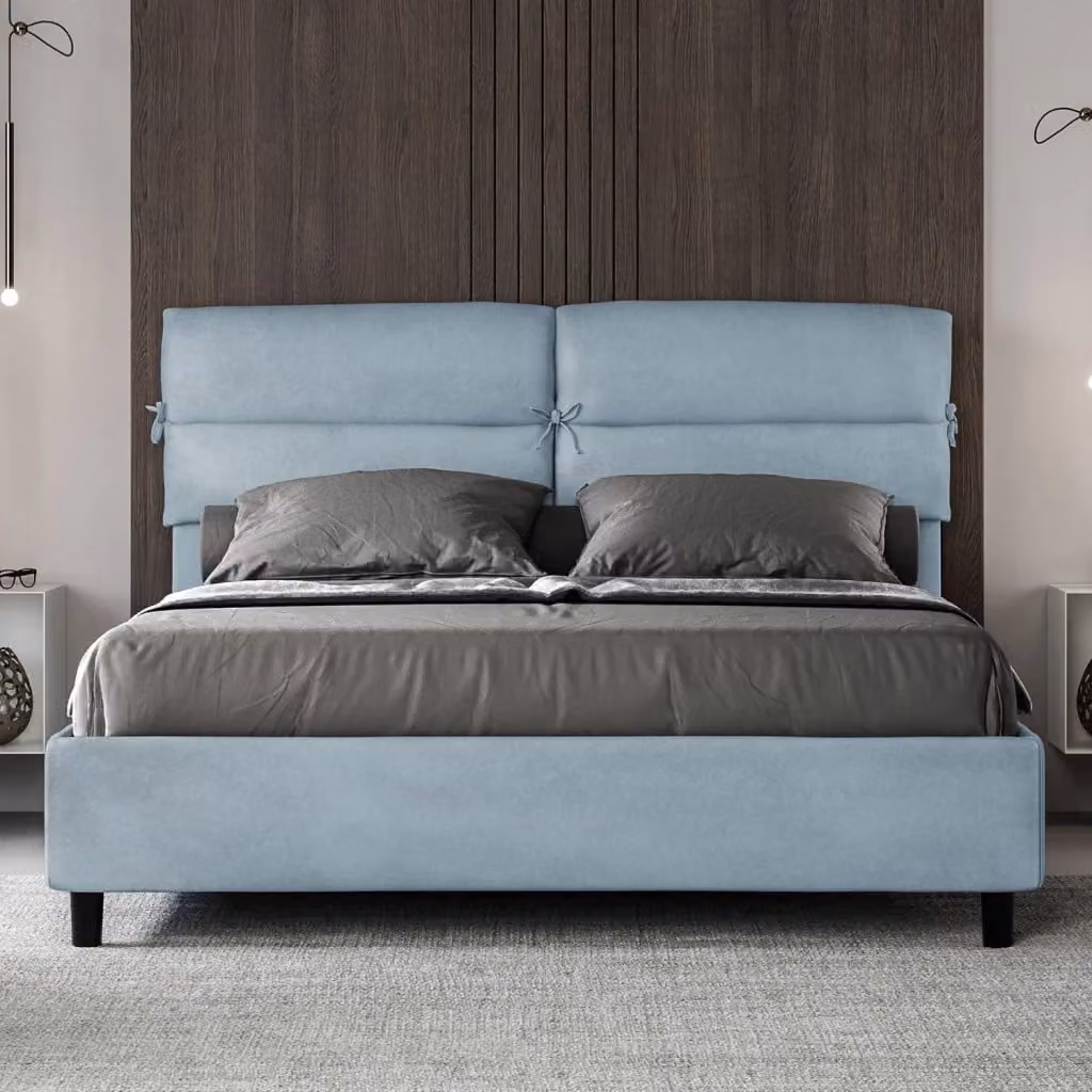 Letto Matrimoniale GIORDANOSHOP in Tessuto Blu con Rete in Legno L/P/H: 160 x 200 x 110 cm – 2