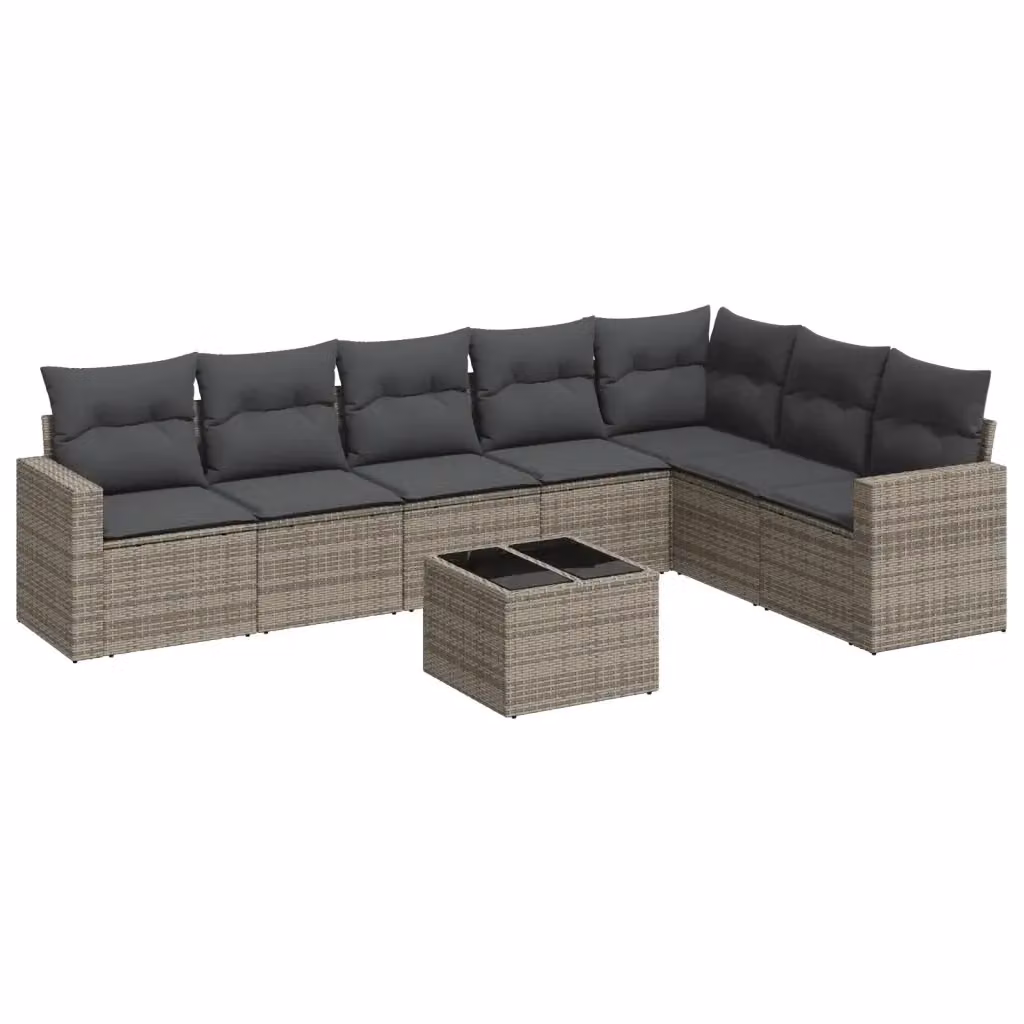 Set Divano da Giardino a L VIDAXL in Polyrattan Grigio con Cuscini, 8 Posti – 2