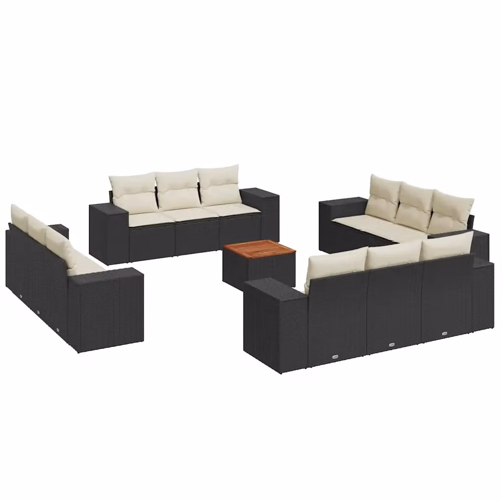 Set di Divani da Giardino VIDAXL in Polyrattan Nero con Cuscini, Design Moderno a Forma di U, 13 Pezzi – 2