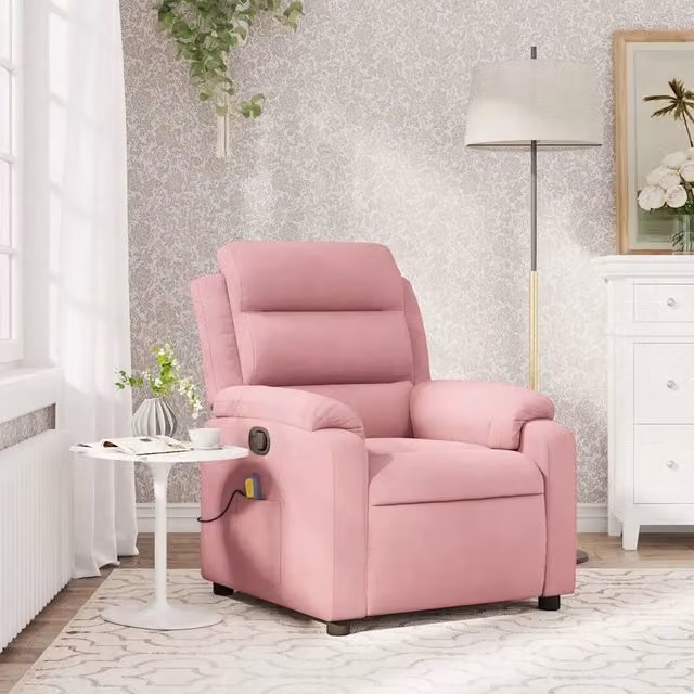 Poltrona Reclinabile Relax vidaXL in Velluto Rosa con Braccioli e Regolazione Manuale