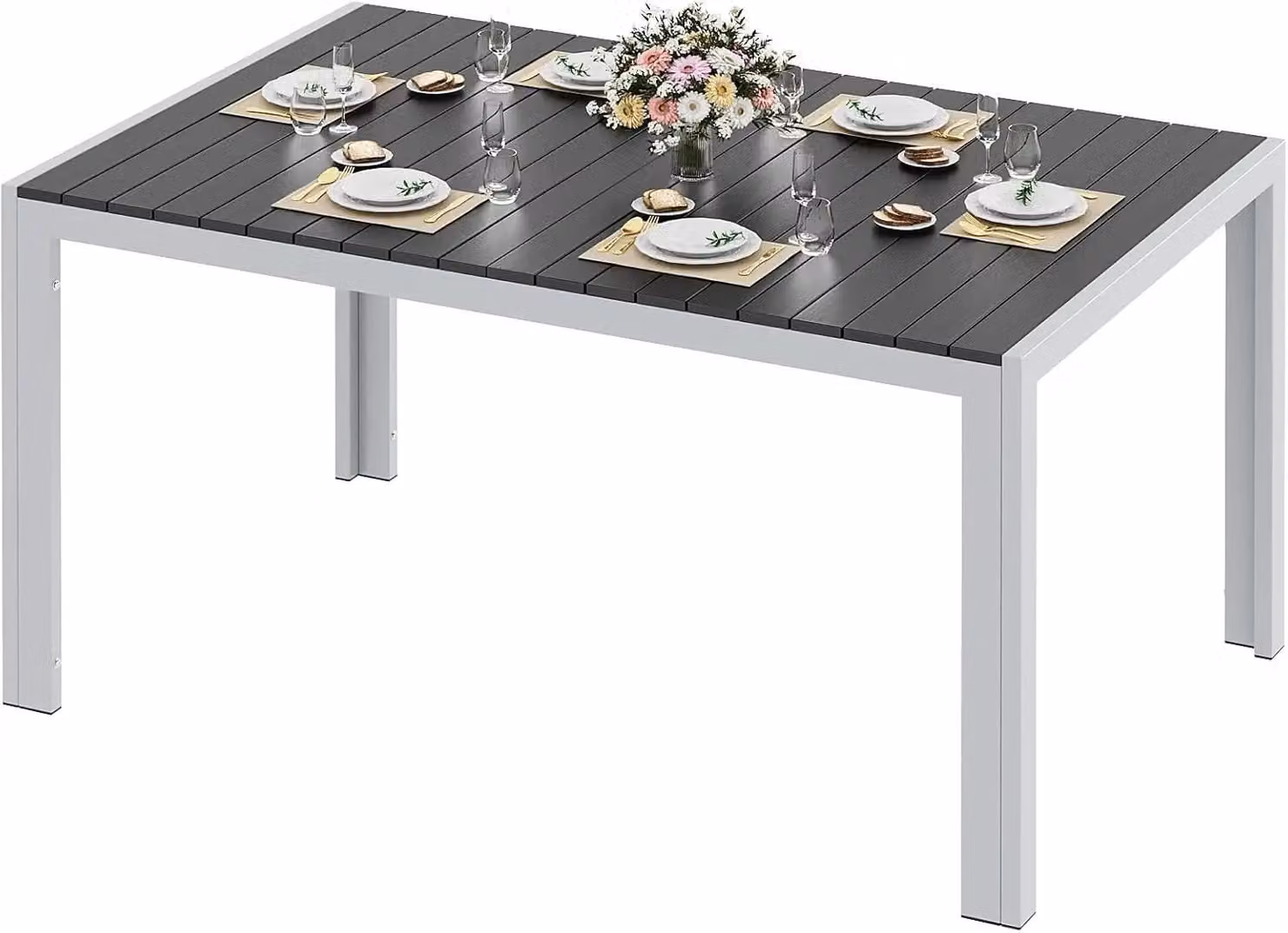 Tavolo da giardino - Tavolo da terrazza rettangolare in alluminio con piano in WPC - 140x90x75 cm - Resistente alle intemperie - Per 8 persone - Rosso vino