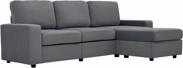 Divano Angolare con Contenitore DESMIU, L 245,5 cm, Tessuto Pelo Corto Grigio, Recamiere Laterale Regolabile