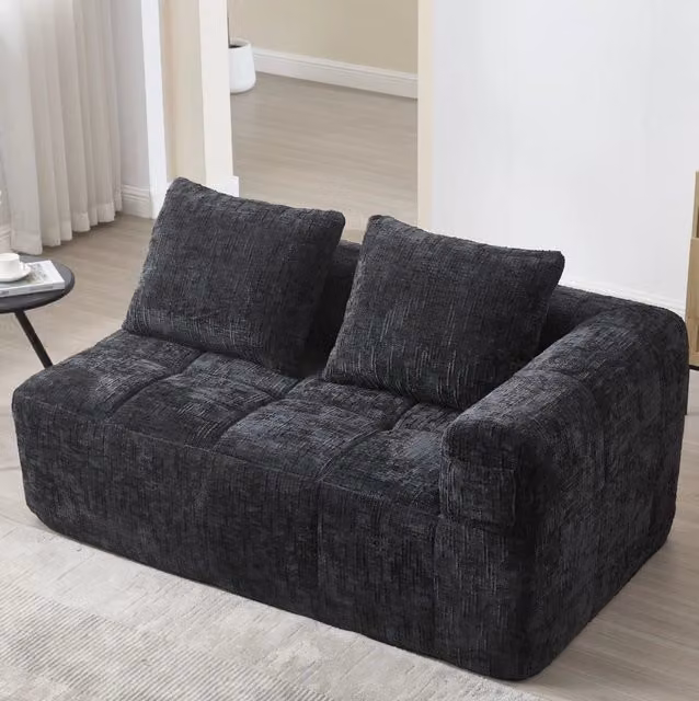 Divano chaise longue 158x90x60 cm nero in ciniglia con tasche laterali