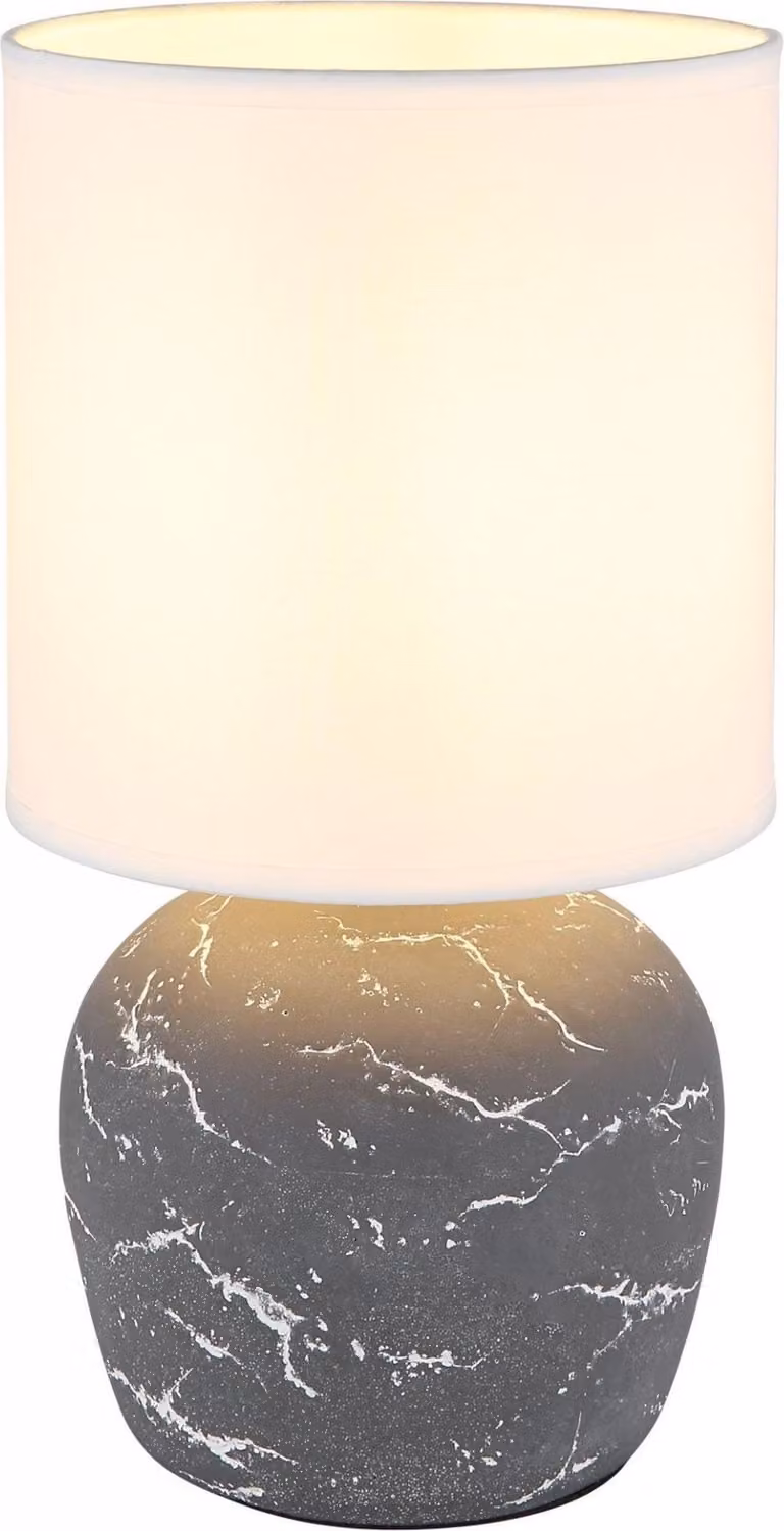 Lampada da tavolo, Vetroceramica grigia, tessuto bianco, H 31,5 cm