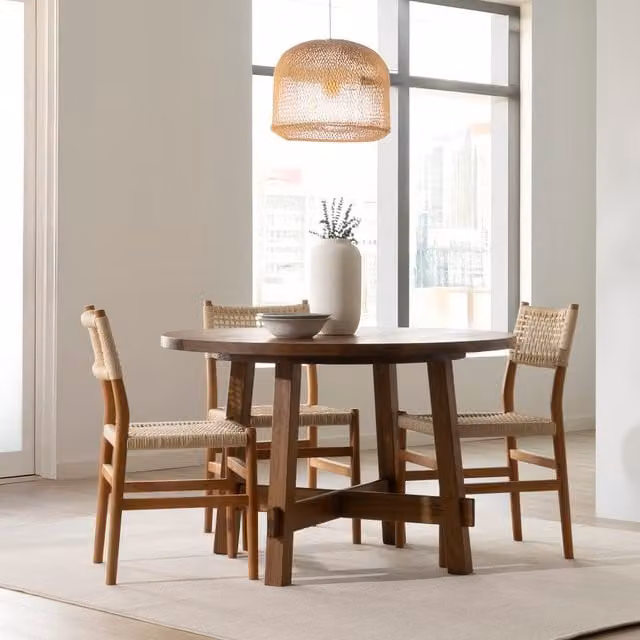 Tavolo da pranzo rotondo Banak in legno massiccio marrone con piano piatto e quattro gambe, H: 78 cm