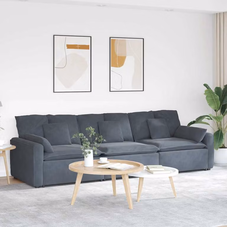 vidaXL Divano Modulare Moderno in Velluto Grigio con Cuscini e Struttura in Metallo e Legno