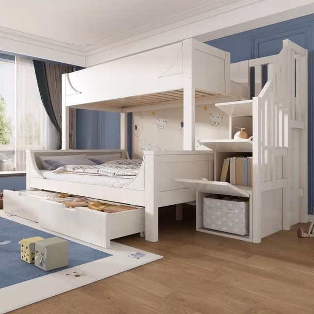 Letto a castello – 90x200 / 140x200 – scala cassetti protezione – bianco