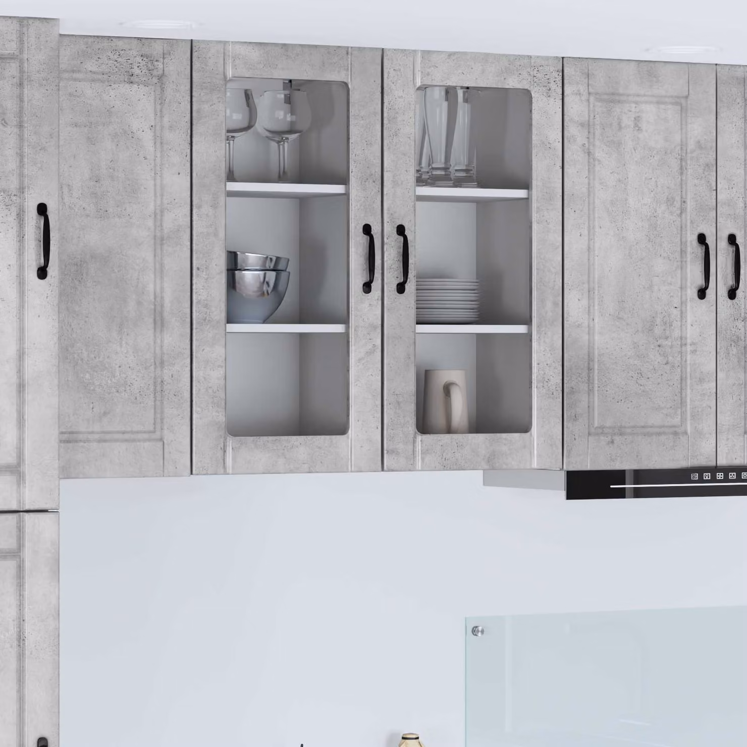 Set di 2 mobili da parete PORTO vidaXL in legno e vetro, Grigio cemento, L/P/H: 80 x 31 x 40 cm