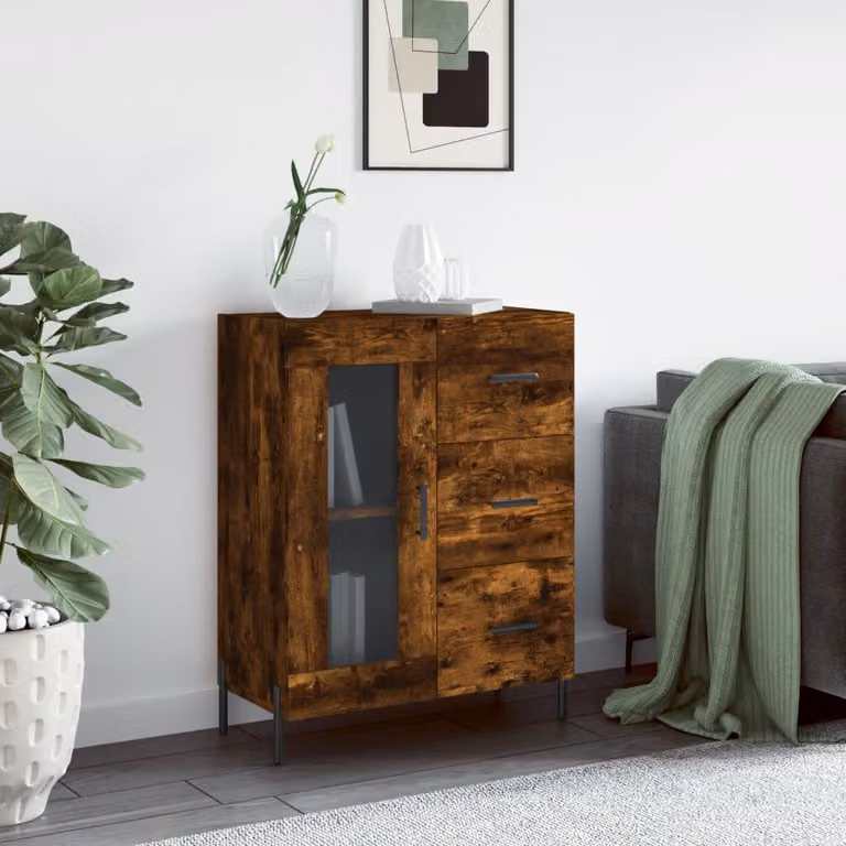 Credenza vidaXL in Rovere Fumo e Legno Multistrato, L/P/H: 69,5 x 34 x 90 cm