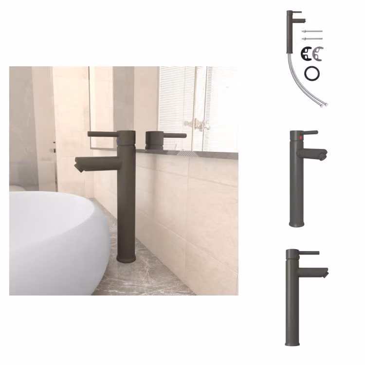 vidaXL Miscelatore da bagno grigio 12x30 cm - Rubinetti