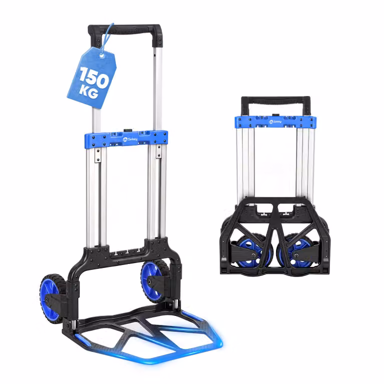 Carrello pieghevole Sekey, fino a 150 kg, carrello da trasporto in alluminio, manico regolabile in altezza, con piattaforma antiscivolo XXL