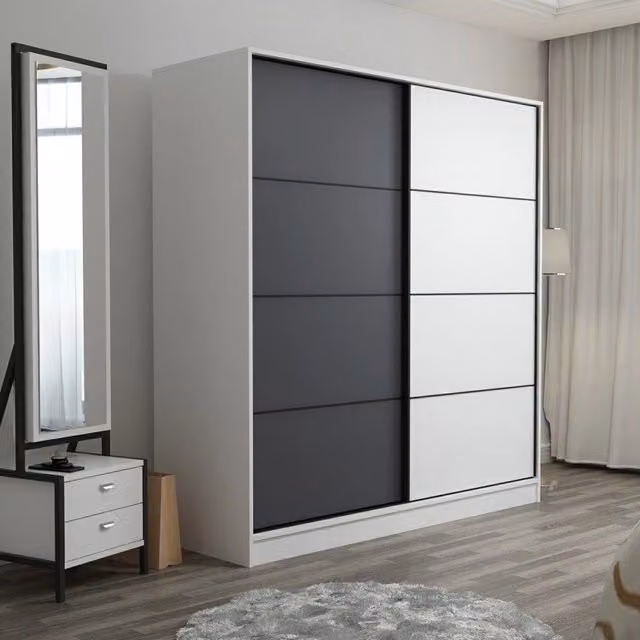 Armadio con ante scorrevoli DMORA per camera da letto, moderno con ripiani interni e appendiabiti, L: 180 cm, H: 210 cm – 1