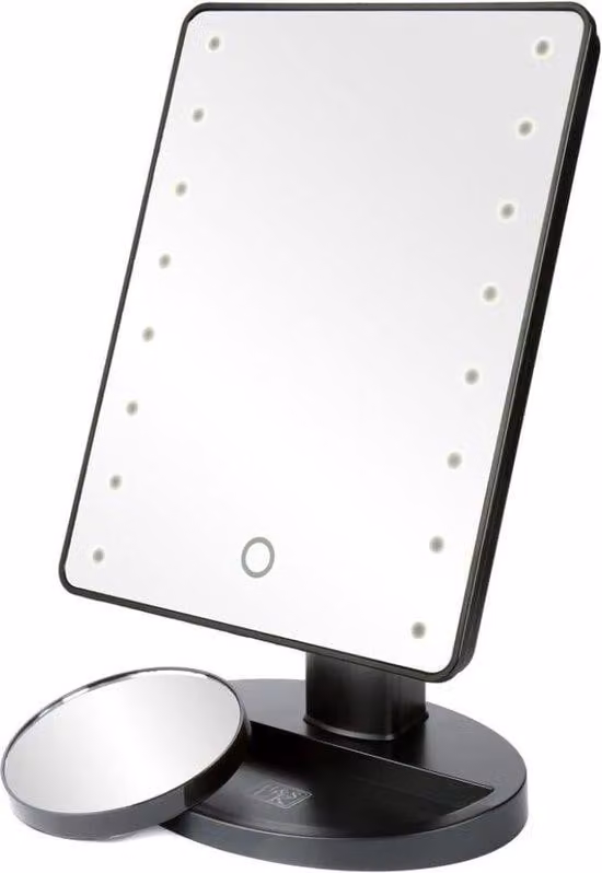 Specchio da trucco regolabile con illuminazione a LED - fino a 180 gradi - con specchio spot rotondo e zoom 10x - nero