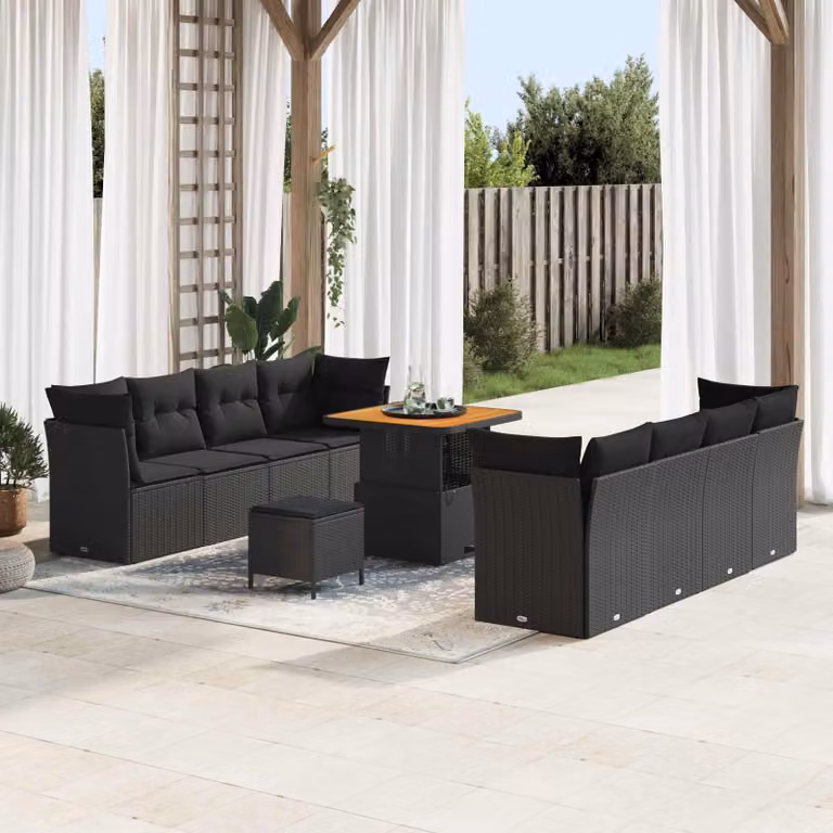 Maison Exclusive - Set da giardino composto da 11 pezzi, divano in rattan sintetico nero