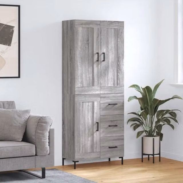 Credenza moderna vidaXL in legno e metallo grigio L: 69,5 cm, P: 34 cm, H: 180 cm – 1