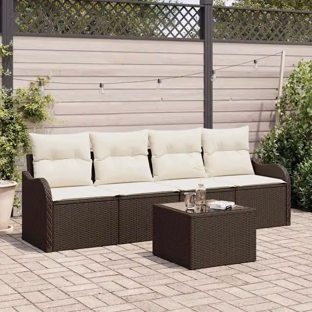 Set Divano da Giardino 5 pz 4-Numero di posti Marrone e Crema 3354237