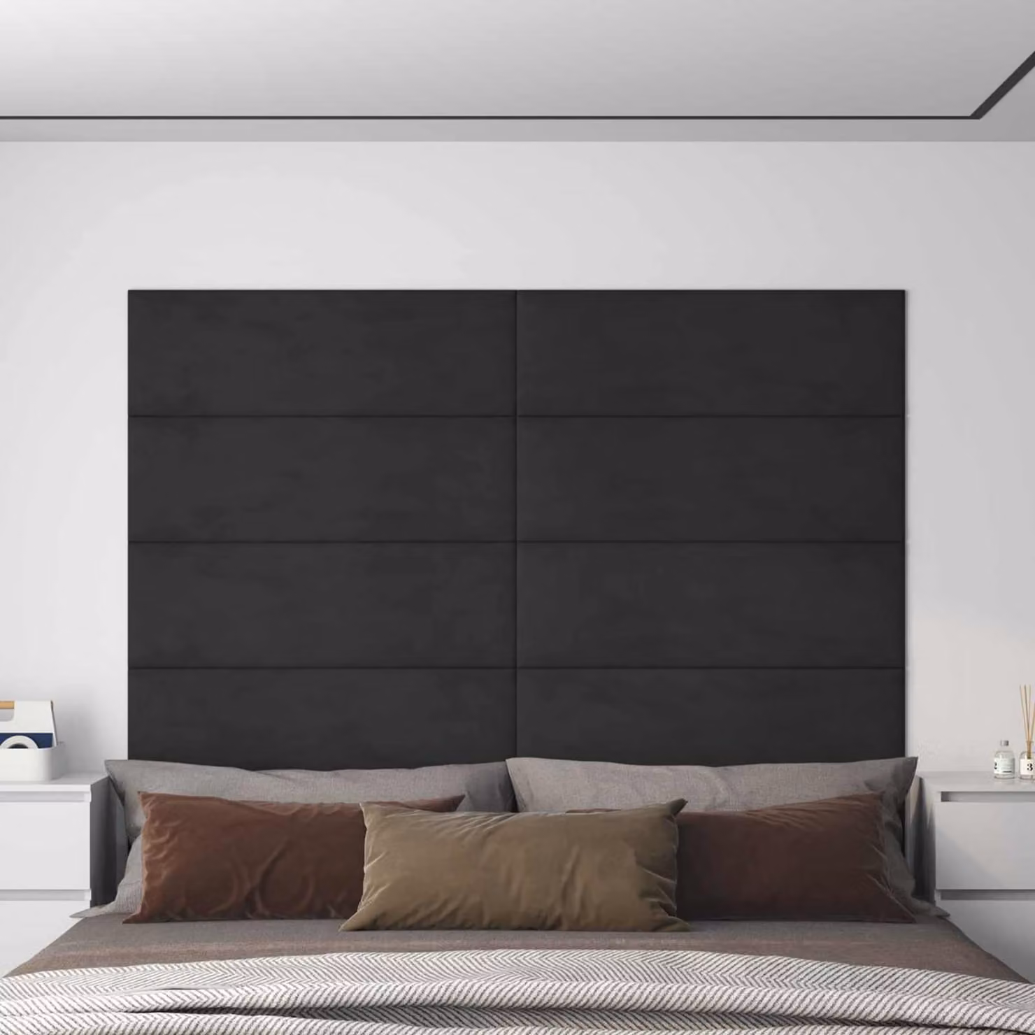 vidaXL Testiera da Parete Imbottita in Velluto Nero, Set da 12 Pannelli Moderni per Camera da Letto