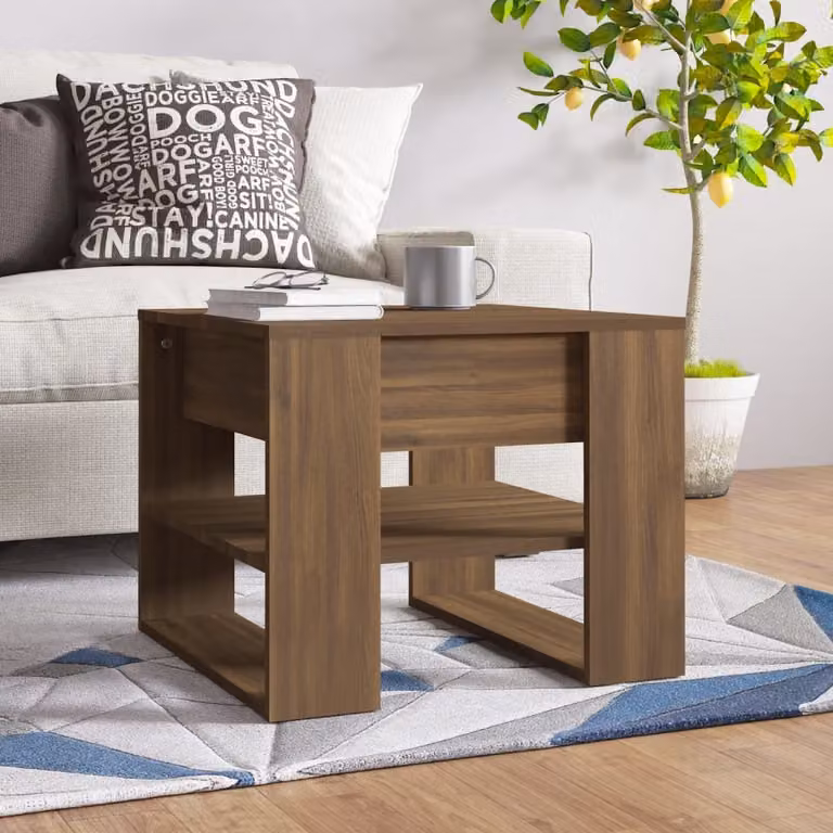 The Living Store tavolino in rovere marrone 55,5x55x45 cm materiale a base di legno