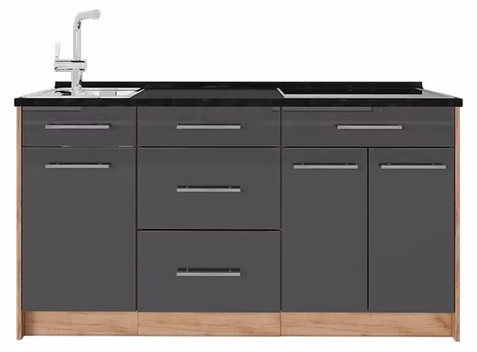 Cucine componibili piccole Vicco Fame-Line Antracite lucido 150 cm, PL Antracite, Model 65407