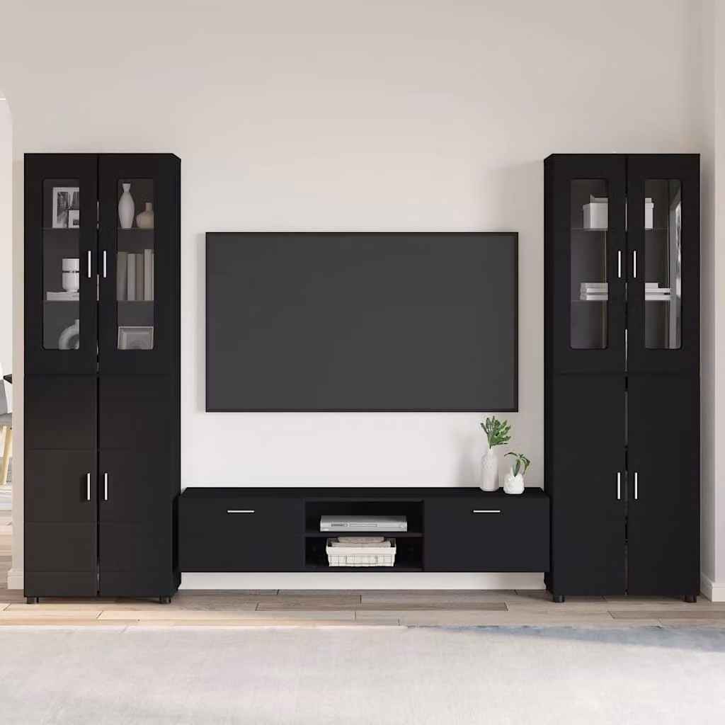 Set mobile TV moderno vidaXL FLORIN in 3 pezzi nero opaco L: 150 cm, P: 39 cm, H: 30 cm – 1