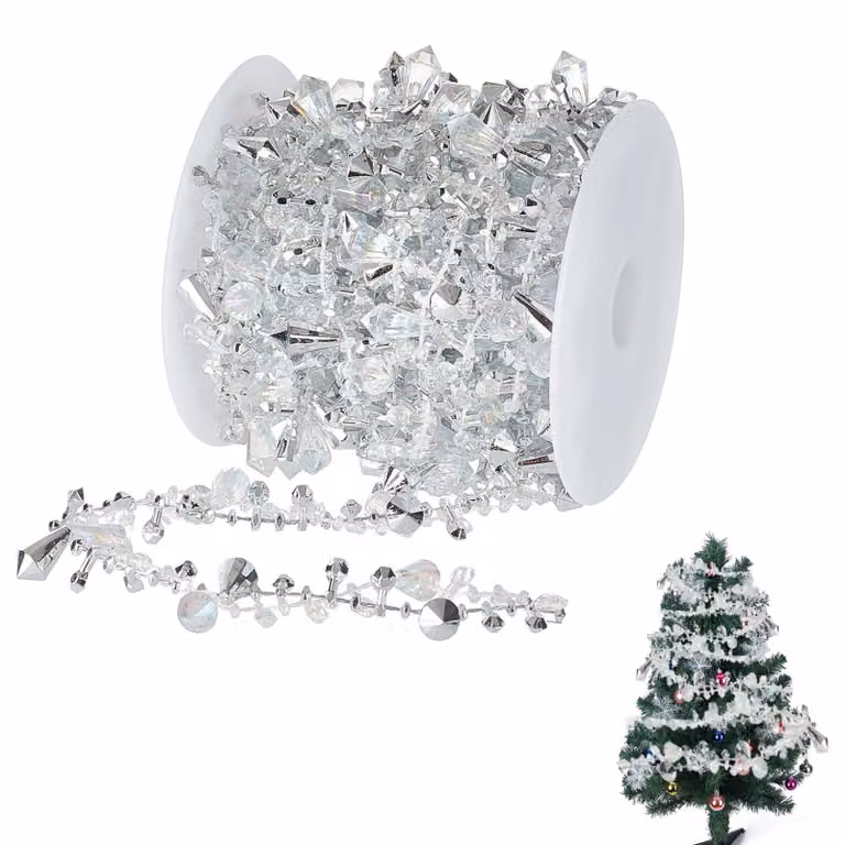 Collana di perle di cristallo, 5 metri, acrilico, effetto iridescente, albero di Natale
