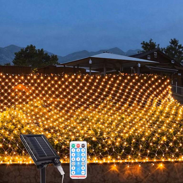 Jopassy 1,5x1,5 m LED luce solare rete bianco caldo 8 modalità di luce fata luci impermeabili per la festa all'aperto decorazione giardino