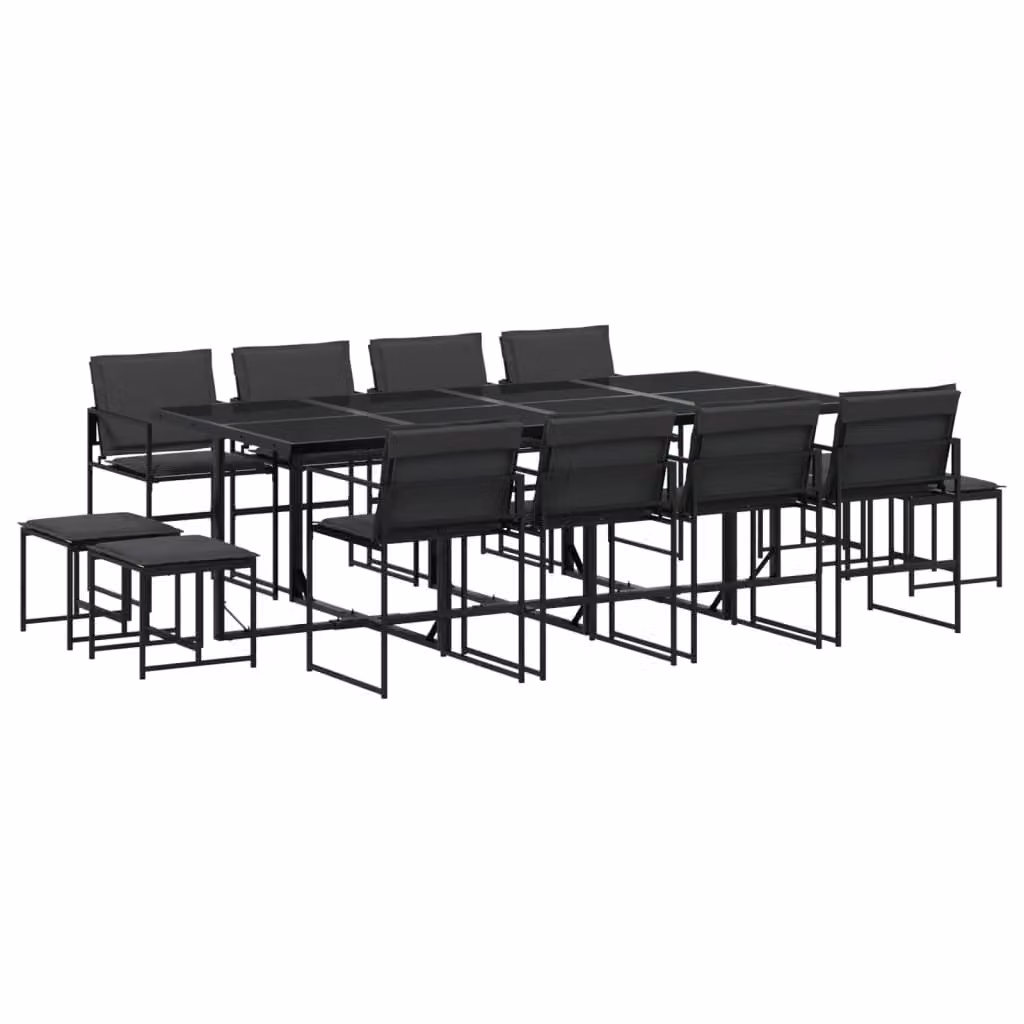 Set da Pranzo da Giardino 13 pz con Cuscini Nero in Textilene