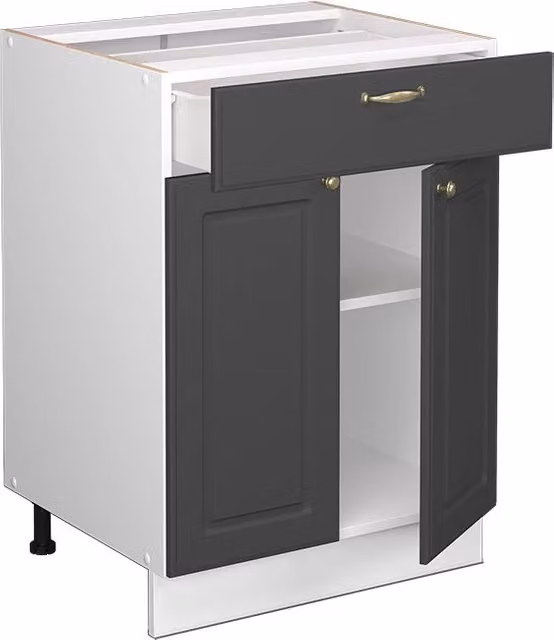 Mobiletto base per cucina Fame-Line Antracite-oro/Bianco 60 cm con cassetto, PL Rovere Vicco