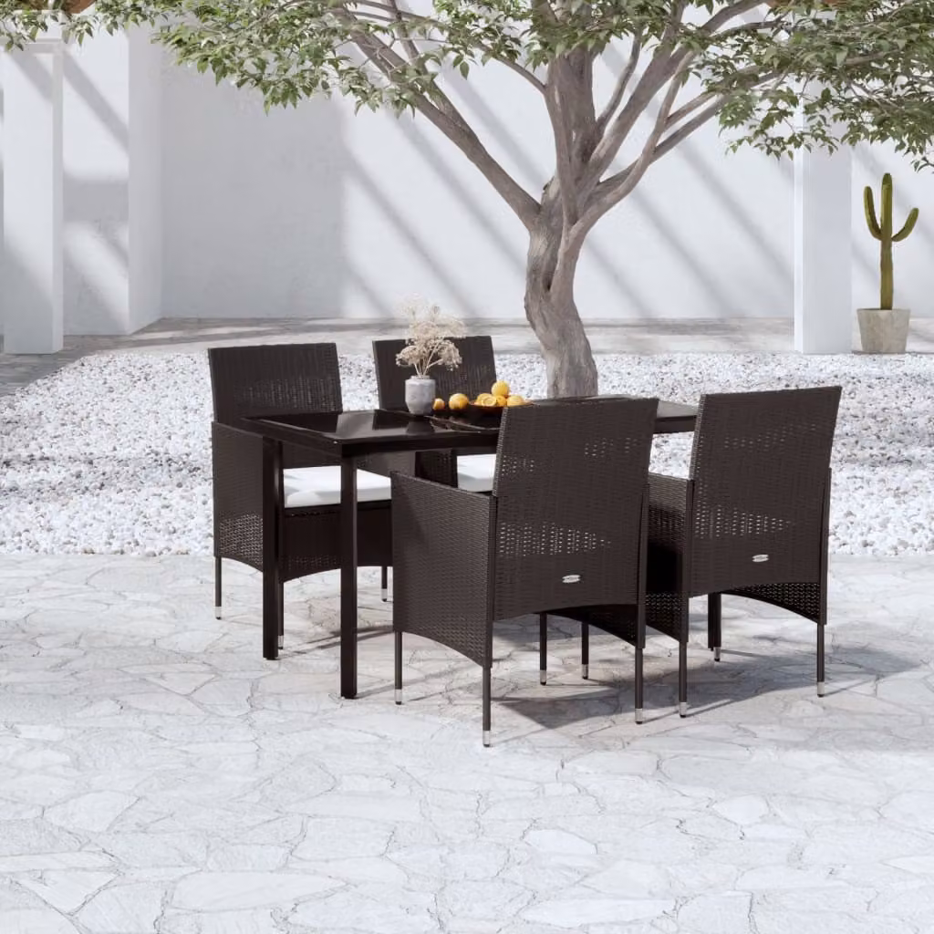 The Living Store Set da pranzo da giardino 5 pezzi con cuscini nero