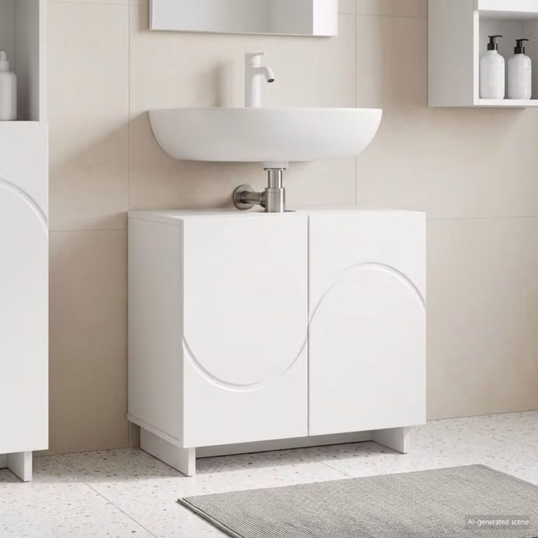 Mobile da bagno moderno vidaXL in legno ingegnerizzato bianco L: 60 cm, P: 41 cm, H: 58 cm