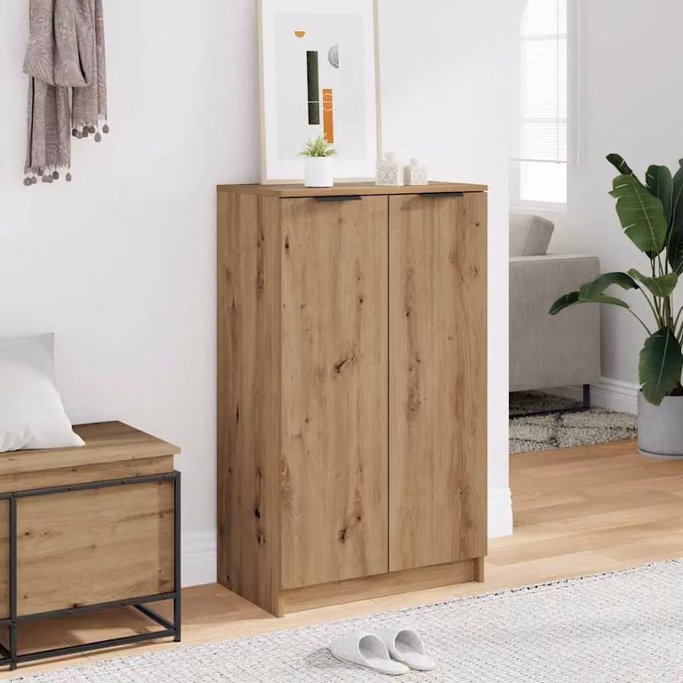 Scarpiera moderna vidaXL in legno e MDF marrone con ripiani interni e ante a battente, L: 59 cm, P: 35 cm, H: 100,5 cm