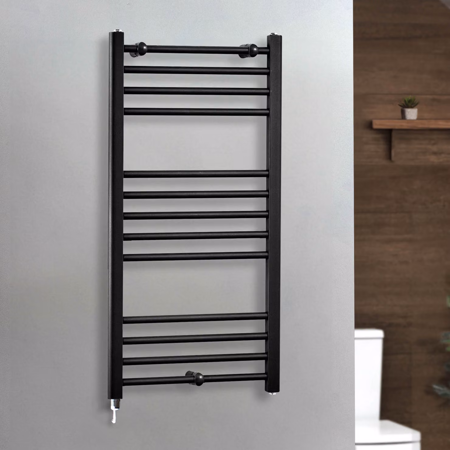 Scaldasalviette Elettrico Diritto Nero - 1000mm x 500mm  - con Elemento Semplice con Presa Elettrica - Nox - ECOSO by Hudson Reed