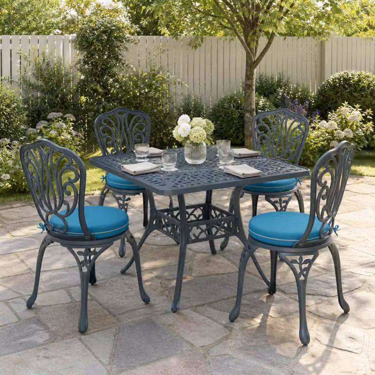 Set di 4 cuscini per sedia rotondi vidaXL in poliestere azzurro con rivestimento lavabile e resistente ai raggi UV