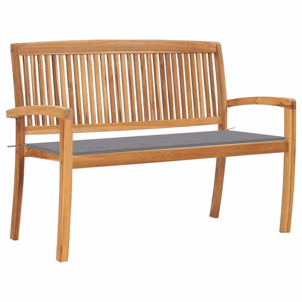 Panchina da Giardino Impilabile e Cuscino 128,5cm Teak Massello
