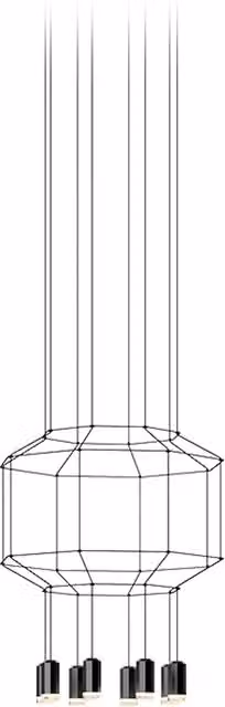 Lampada a sospensione Vibia Wireflow con 8 luci LED, colore nero, regolabile e dimmerabile